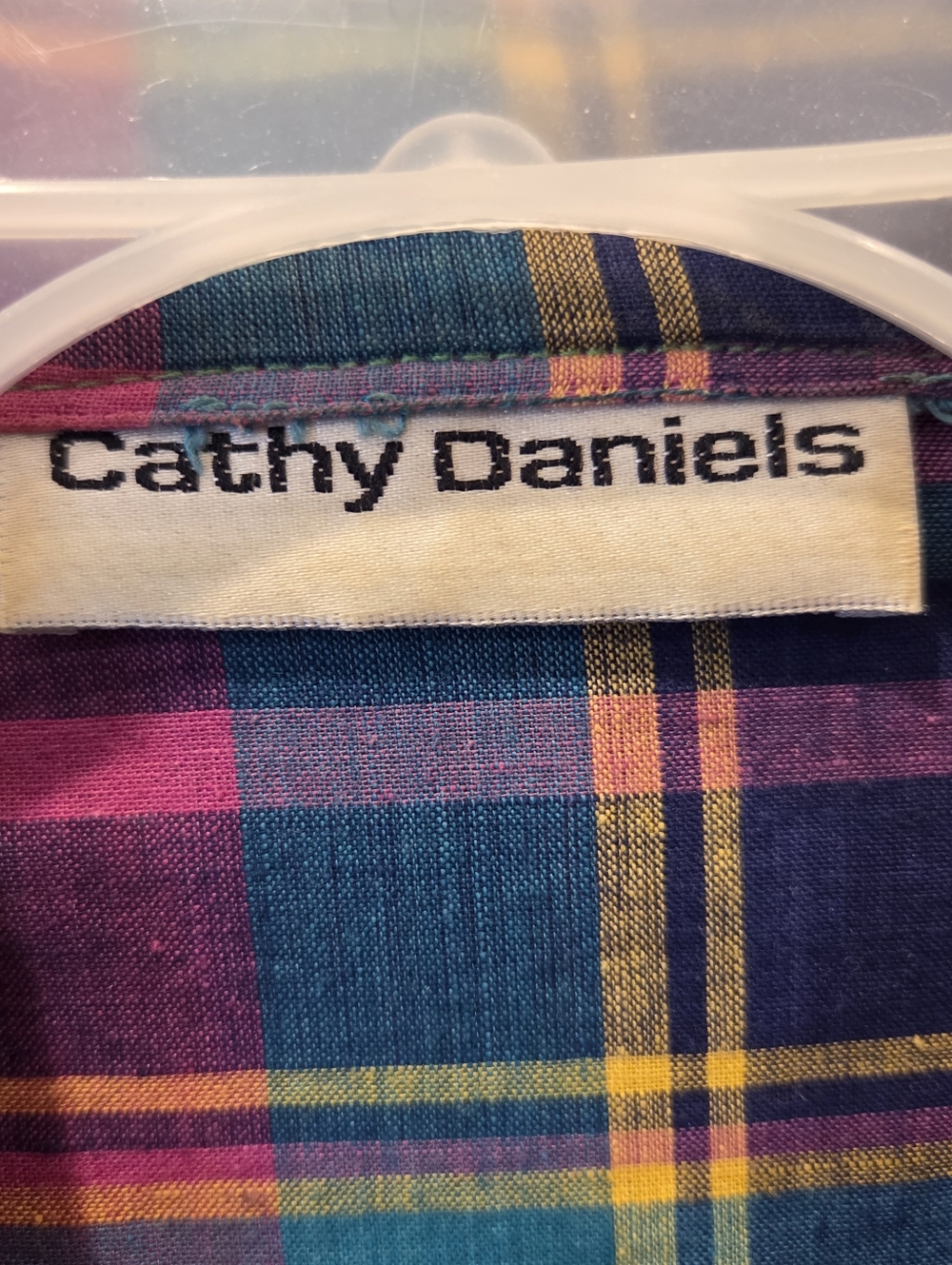 VTG Cathy Daniels Plaid Blazer Large Cotton 80s 90s Multi Color Madras Jacket - Picture 4 of 14